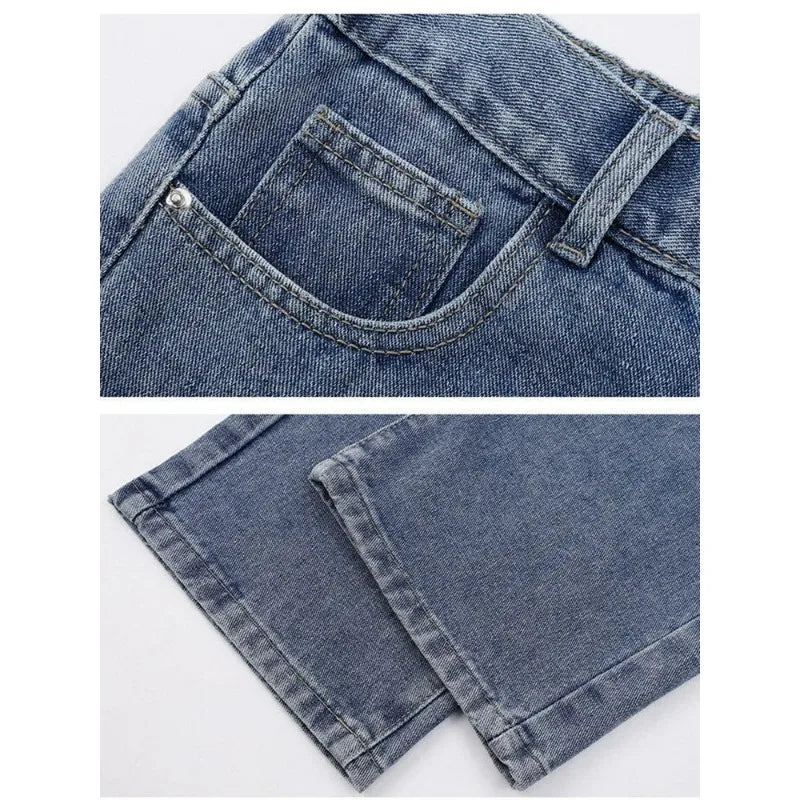 2026 New Korean Men's Casual Long Jeans Classic Man Straight Denim Wide-leg Pants Solid Color Light Blue Black 3XL Cargo Jean