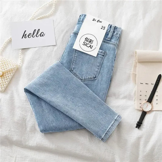 High Waist pencil Pants Vintage Slim Denim Pants