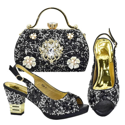 2026 Italian Shoes and Bags Matching Set with Rhinestone Plus Size Shoes Luxury Italian Shoe and Bag Set Wedding Shoes Bride