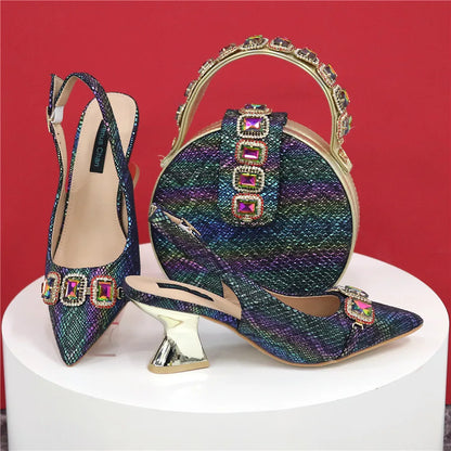Ladies High Quality Women's Pumps And Bag Italian Fashion Design Dark Green Color Bag For Nigeria Wedding Party