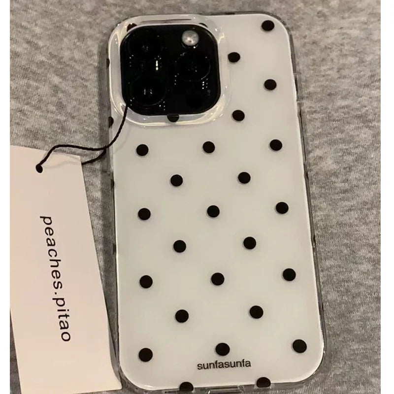 Black White Polka Dot Phone Case For iPhone 17 Air 16 Pro Max 15 14 Plus 13 12 Mini 11 Shockproof Silicone Back Cover