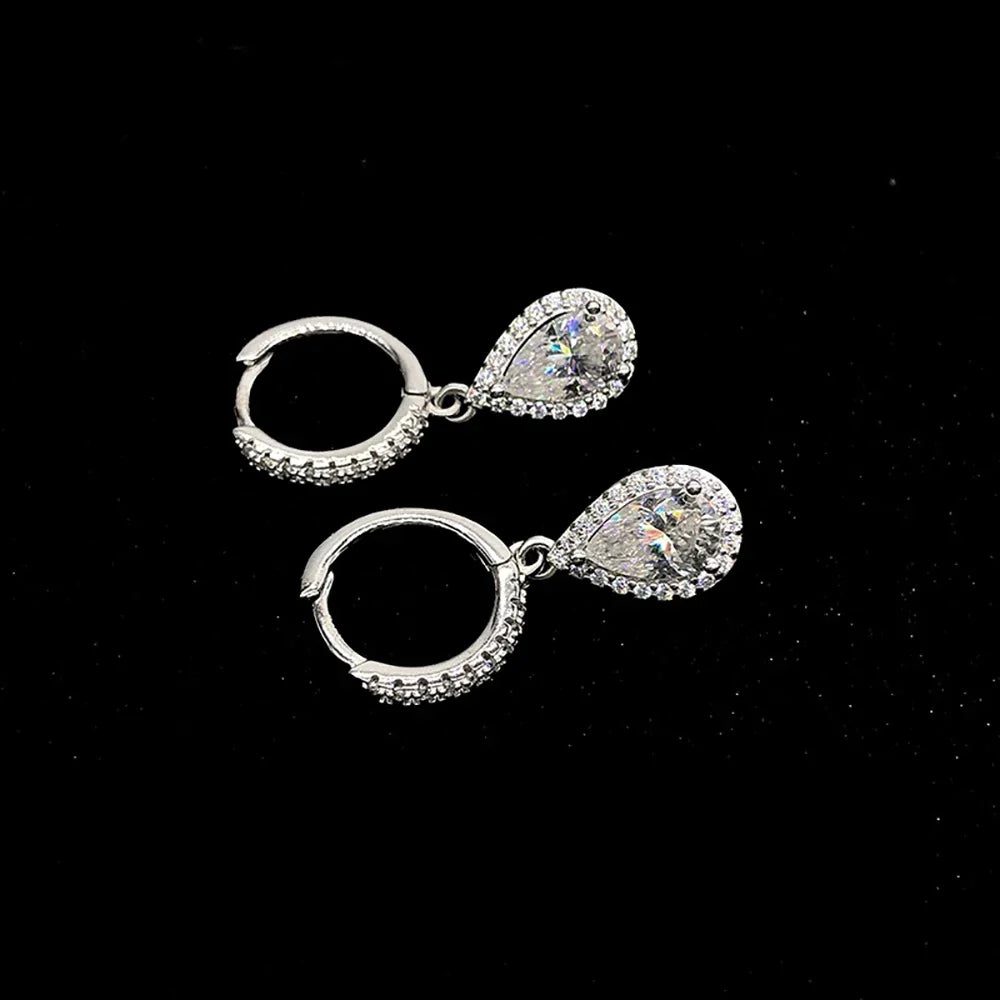 1carat Waterdrop Moissanite Hoop Earrings for Women D Color Pear/Heart/Oval Cut Halo Diamond Earring 925 Sterling Silver Jewelry