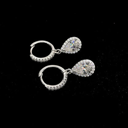 1carat Waterdrop Moissanite Hoop Earrings for Women D Color Pear/Heart/Oval Cut Halo Diamond Earring 925 Sterling Silver Jewelry