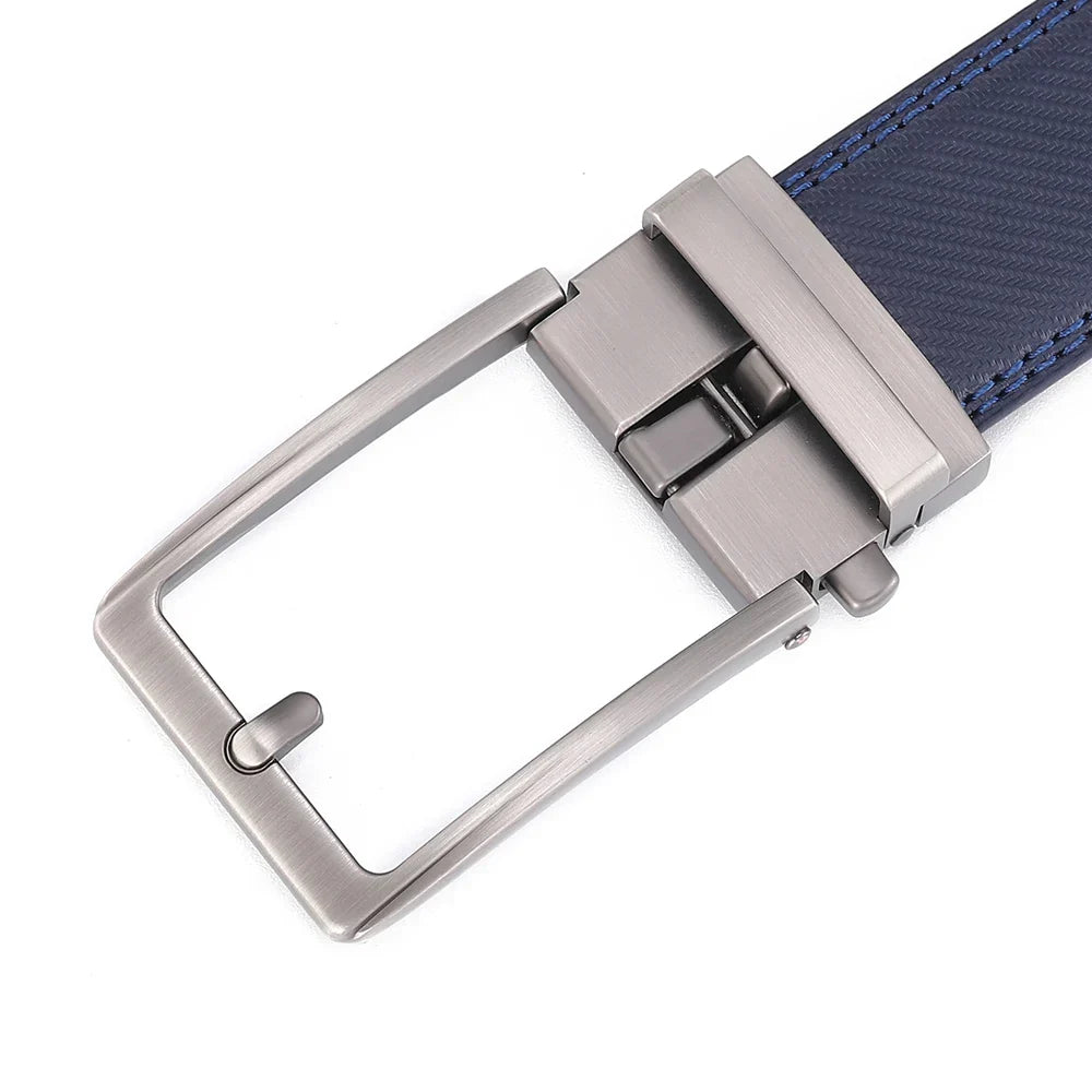 Click Belts for Men Luxury Brand Designer Fashion Automatic Buckle Genuine Leather Men's Belt Male Jeans Waist Strap Blue 3.5 cm
