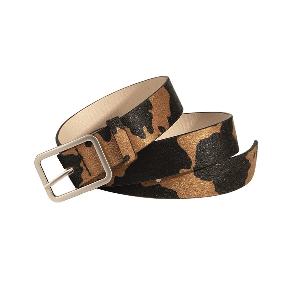 Japanese Style Square Buckle Women Belt with Shine Rhinestone PU Leather Gothic Waist Belts Leopard Punk Waistband