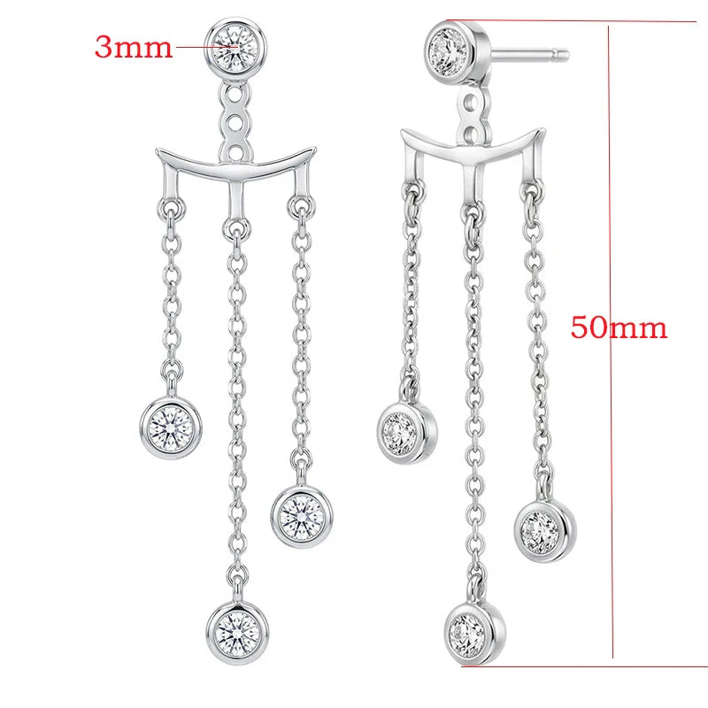New 3mm 2 Ways To Wear  Moissanite Bubble Tassel Drop Earrings for Women Wedding Engagement Jewelry S925 Sterling Silver