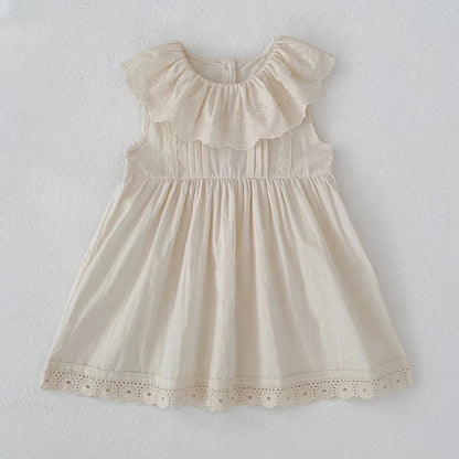 2026 Girls Summer New 2-6Yrs Pure Cotton Sleeveless Lace Collar Baby Girl Dress Children Princess Birthday Sweet Dress