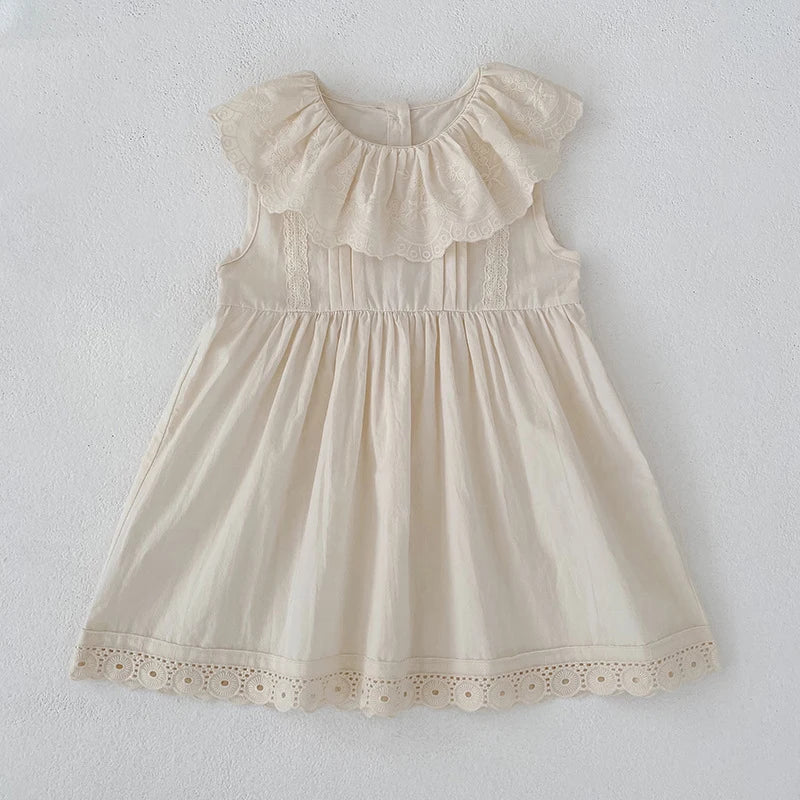 2026 Girls Summer New 2-6Yrs Pure Cotton Sleeveless Lace Collar Baby Girl Dress Children Princess Birthday Sweet Dress