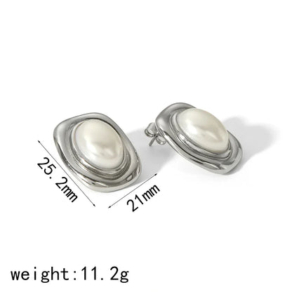 New Products Statement Nature Stone Tiger-eye Earrings Waterproof Gold Plated Stainless Steel Pearl Stud Earrings for Women