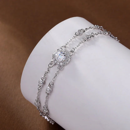 1carat Oval Cut Full Moissanite Diamond Charm Bracelet with Round Bubble S925 Silver Wrist Chain for Women Luxury Jewelry Gift