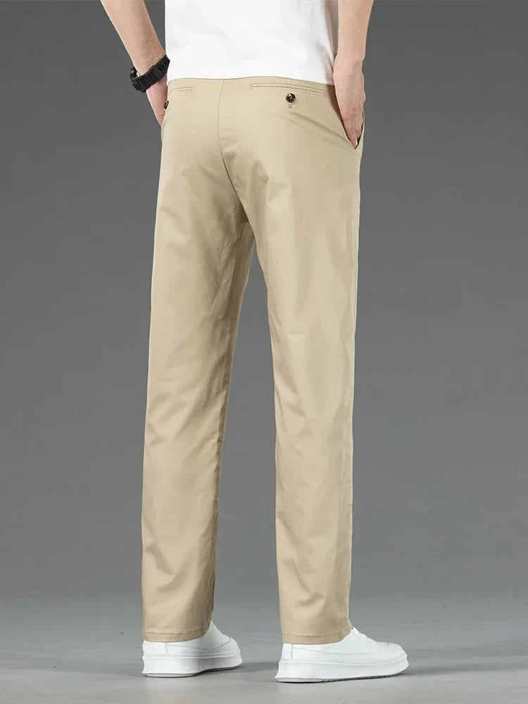 Thin Men Bamboo Summer Pants Casual High Quality Business Classic Fashion Stretch Slim Formal Straight Trousers Black Gray Khaki
