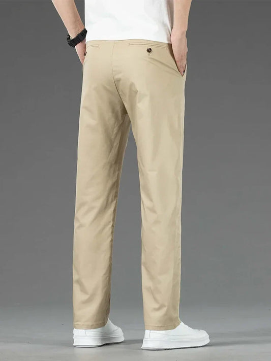 Thin Men Bamboo Summer Pants Casual High Quality Business Classic Fashion Stretch Slim Formal Straight Trousers Black Gray Khaki