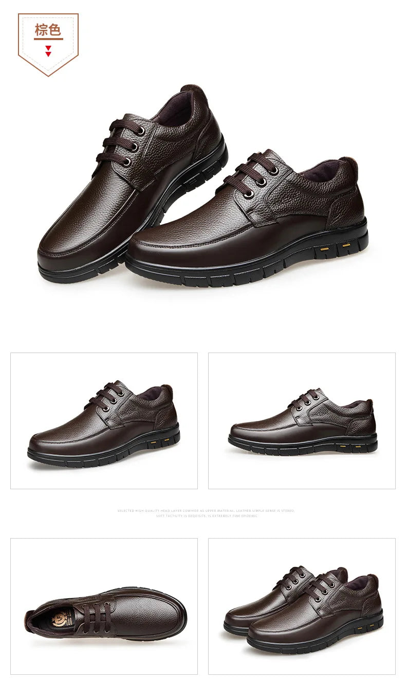 Handmade Leisure Men Shoes New Trendy Minimalist Work Shoes With Lace Up Middle-Aged Dad Formal Casual Business Leather Shoes