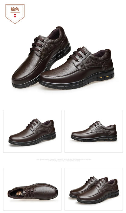 Handmade Leisure Men Shoes New Trendy Minimalist Work Shoes With Lace Up Middle-Aged Dad Formal Casual Business Leather Shoes