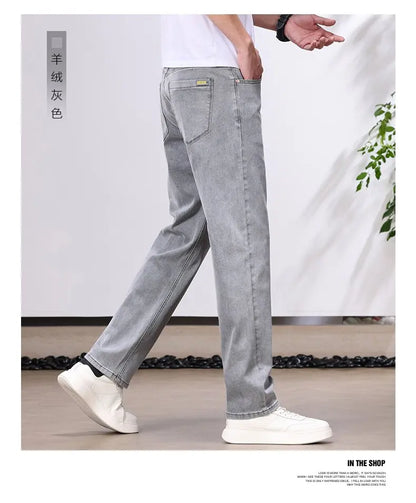 Spring/Autumn Fashion Trendy Solid Color Straight Leg Stretch Denim Pants Men's Casual Loose Fit Sports High Quality Trousers