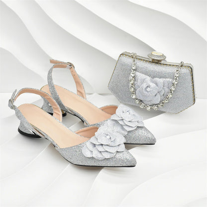Nigerian Women Shoes and Bag Set Decorated with Rhinestone in Italy African Party Italian Shoe and Bag Luxury Pumps for Wedding