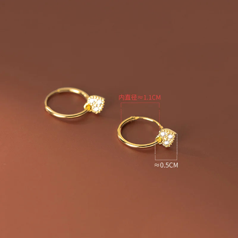 925 Sterling Silver INS Minimalism Sweet Love Heart CZ Zircon Hoop Earrings For Women Girl Small Ear Buckle Jewelry Gift