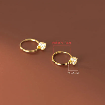 925 Sterling Silver INS Minimalism Sweet Love Heart CZ Zircon Hoop Earrings For Women Girl Small Ear Buckle Jewelry Gift