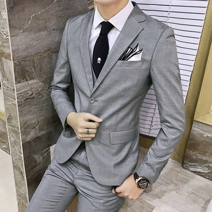 Suit (Blazer+vest+pants) Men's Fashion Business Korean Version of Solid Color Slim-fit Wedding Professional Gentleman Dress 6XL