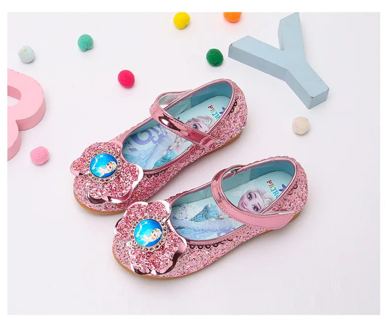 Frozen Girls Princess Shoes Spring and Autumn Flat Paillette Shoes Children's Soft Sole Baby Casual Shoe Party Shoes