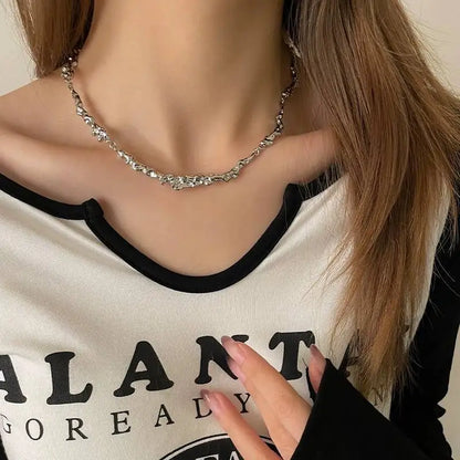 New Irregular Wave Shape Chain Men Necklace Advanced Sense Stainless Steel Figaro Cuban Chain Necklace For Men Women Jewelry