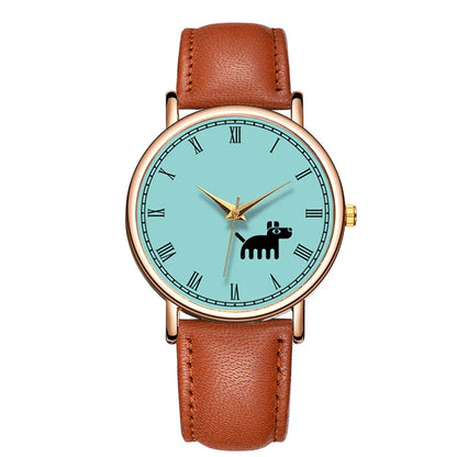 Fashion Ladies Quartz Watch Black Dog Women Watch Leather Waterproof Casual Dress Woman Watch