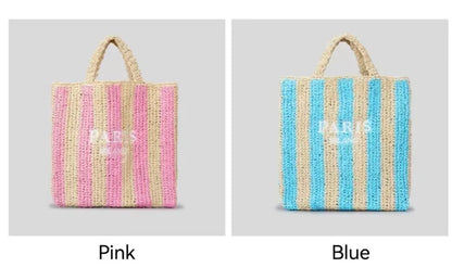 Women's Summer Beach Straw Style Tote Bag Handwoven Large Capacity Luxury Designer Travel Handbags Casual Portable Shoulder Bags