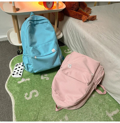 Sweet soft girl solid color large capacity student backpack new style for men and women college students simple trendy