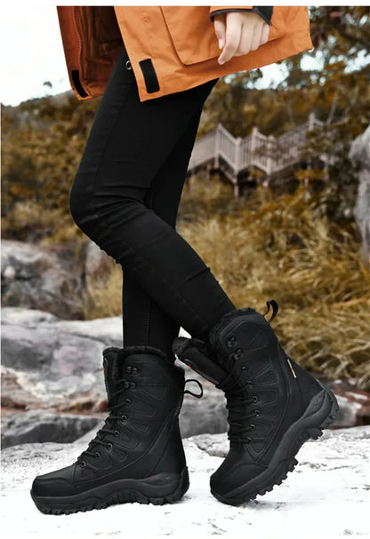 New Warm Plush Snow Boots Men Lace Up Casual High Top Men's Boots Waterproof Winter Boots Anti-Slip Ankle Boots Army Work Boots