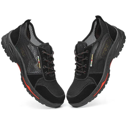 Summer Black Safety Shoes with Steel Toe Lightweight Mesh Ventilation  Puncture-proof Durable Impact-resistant Cool Comfortable