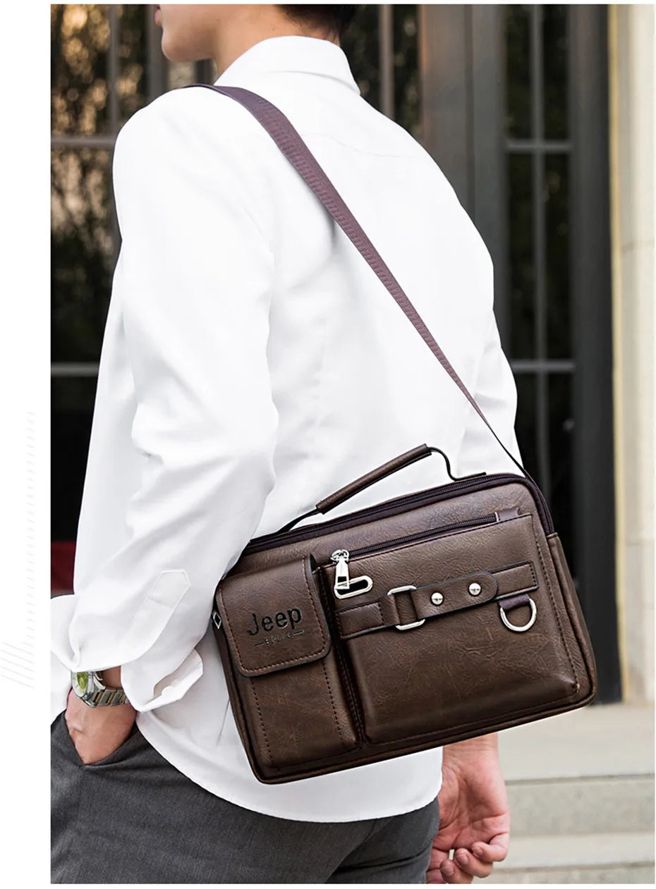 Multi-function Business Handbags Men New Man's Shoulder Bags Large Capacity Leather Messenger Bag Crossbody Big Brand