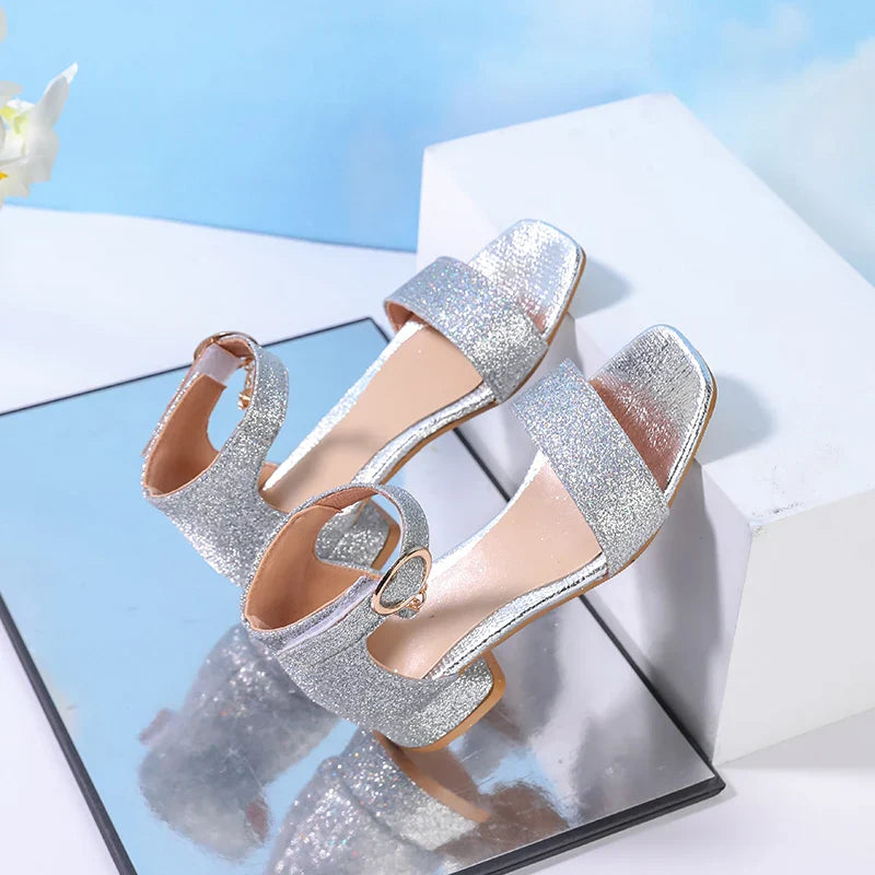 Fashion Children's Summer Sandals Sequins Simple Girls Causal Princess Low-heel Dress Shoes Wedding Party Kids High-top Sandals