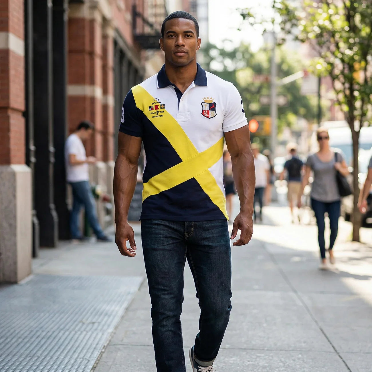 Men's polo shirt Short-sleeved casual fashion polo shirt cross stitching color contrast classic pattern embroidery stitching
