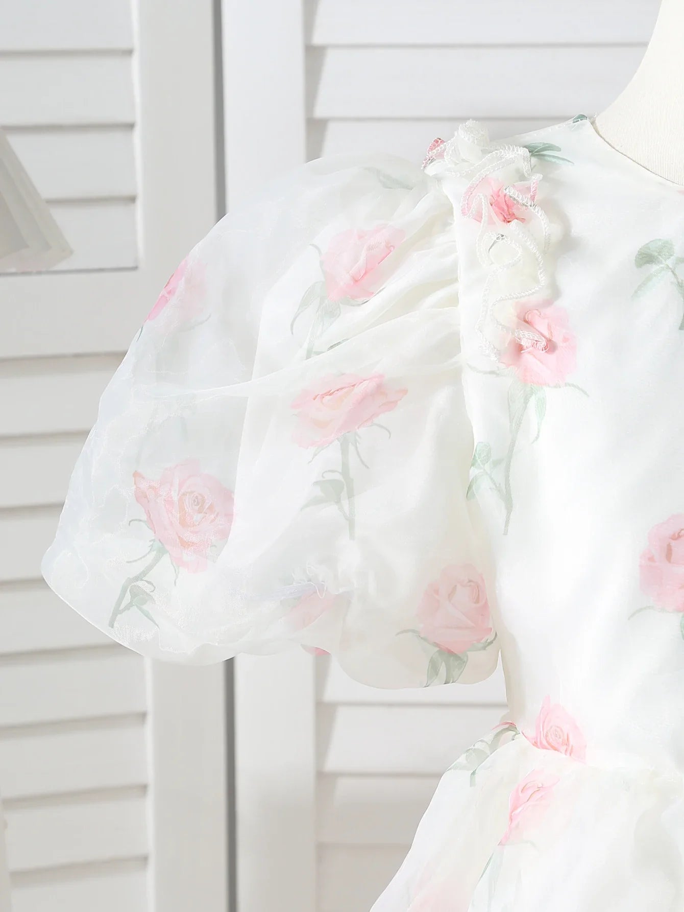 Summer New Girls' Floral Bubble Sleeves Stylish Back Bow Princess Dress Dress