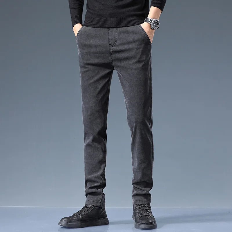 Smil Straight Men Jeans Autumn casual black gray  denim trousers pants for man korea clothing