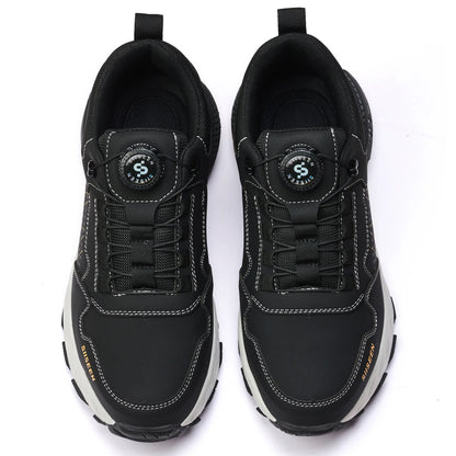 Men's safety shoes with anti - impact steel toes, puncture - resistant Kevlar, and rubber anti - slip soles for industrial work.