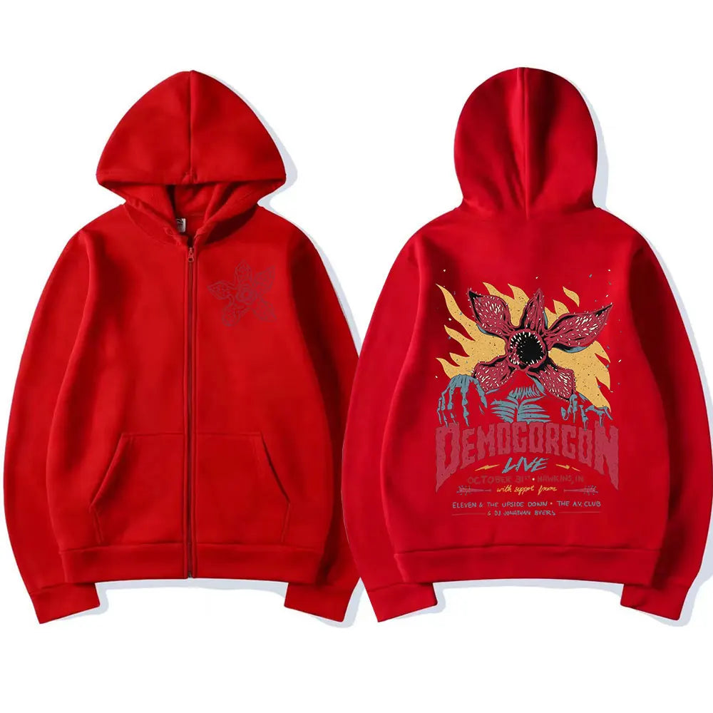 Eddie Munson The Demogorgon Zipper Hoody Men Women Cannibal Flower Monster Print Jacket Pullover Sweatshirt Oversized Streetwear