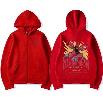 Eddie Munson The Demogorgon Zipper Hoody Men Women Cannibal Flower Monster Print Jacket Pullover Sweatshirt Oversized Streetwear