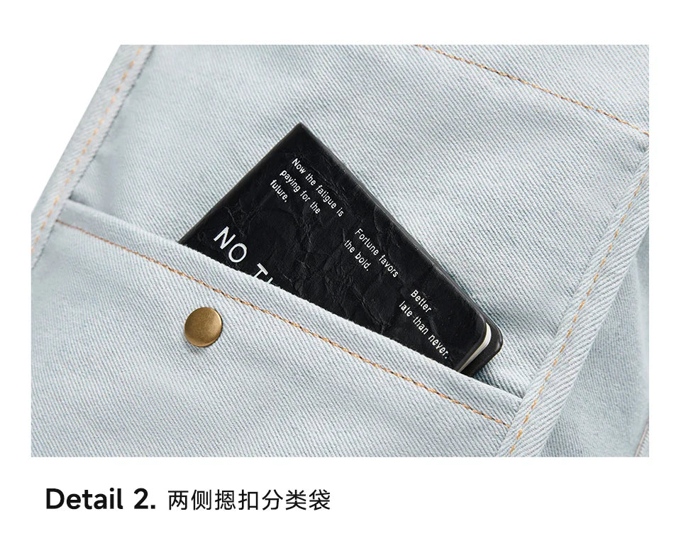 Multiple Pockets Large Capacity Denim Tote Bag Women Trend Commuting Work Shopping Ladies Jeans Handbag Utility Traveling