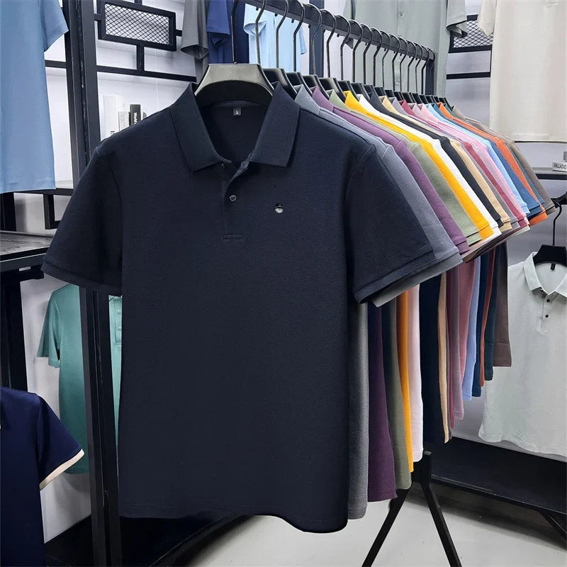 Men's Cotton100% High End Brand Lapel Polo Shirt Summer New Solid Color Print Short Sleeve T-Shirt Casual Breathe Men's Clothing