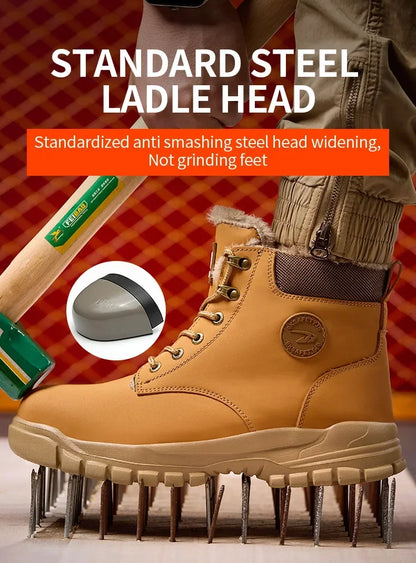 Winter Warm Men's Work Safety Boots Waterproof Sturdy Steel Toe Shoes Sports Shoes Safety Protection Cold Prevention