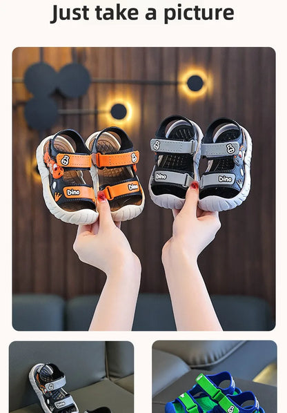 Children' Fashion Sport Sandals Geometric Patterns Breathable Wear-resistant Soft Shoes With Adjustable Velcro For Boys & Girls