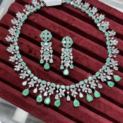 Luxury Water Drop CZ Zirconia Dubai Bridal Jewelry Set Women Nigerian African Double Layers Necklace Earring Set Wedding Party