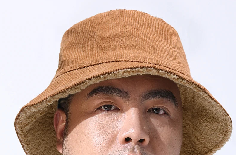 Double-sided Wearable Dad Winter Fisherman Hat Woman Corduroy Fur Bucket Hats Men Big Size Panama Hats Lady Warm Snow Hat