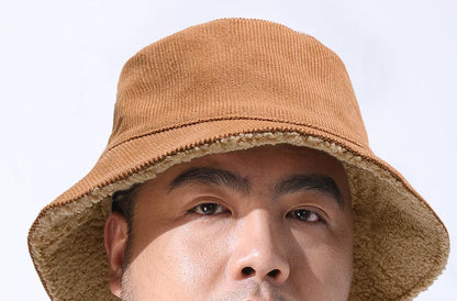 Double-sided Wearable Dad Winter Fisherman Hat Woman Corduroy Fur Bucket Hats Men Big Size Panama Hats Lady Warm Snow Hat
