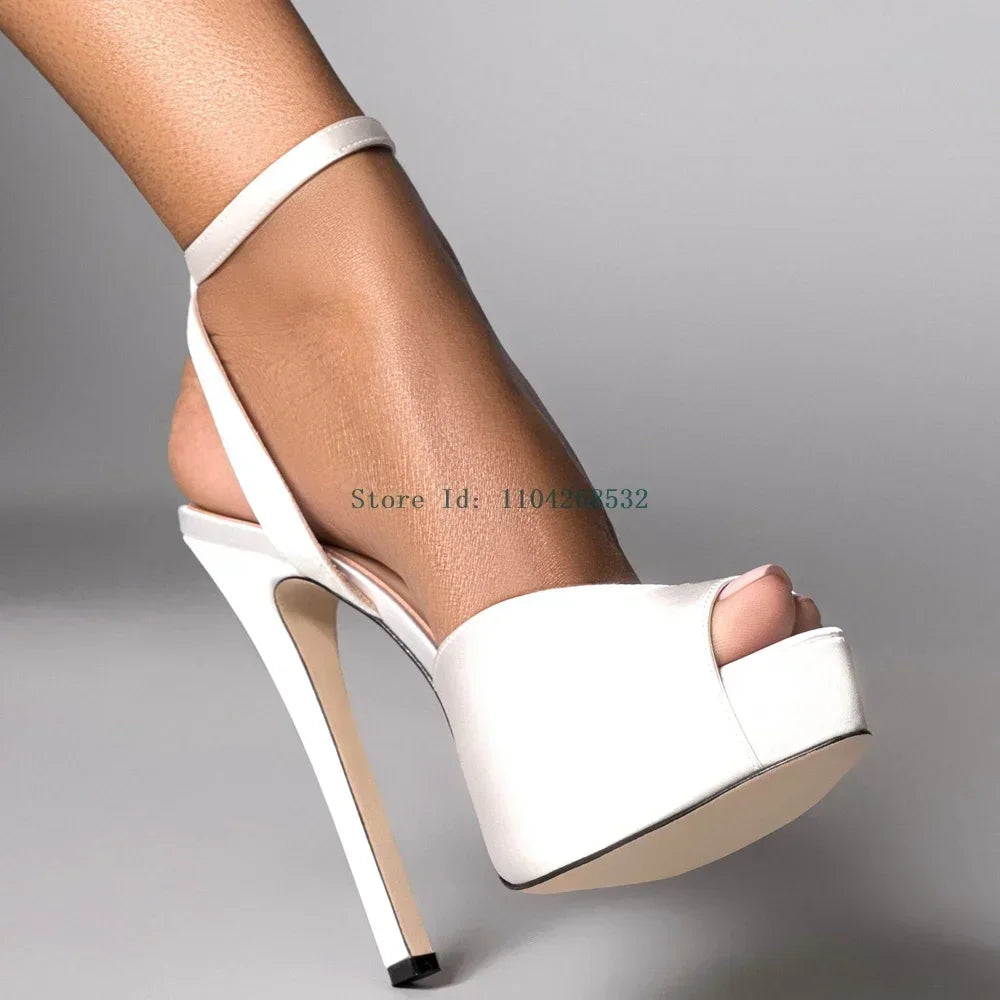 Red Patent Leather Platform High Heels  Stiletto Ankle Buckle Strap Solid New Arrivals Fashion Slingback Buckle Strap Shoes