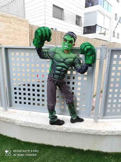New Boys Hulk Costume Superhero Hulk Cosplay Muscle Jumpsuit Gloves Suit Girls Halloween Carnival Party Costumes