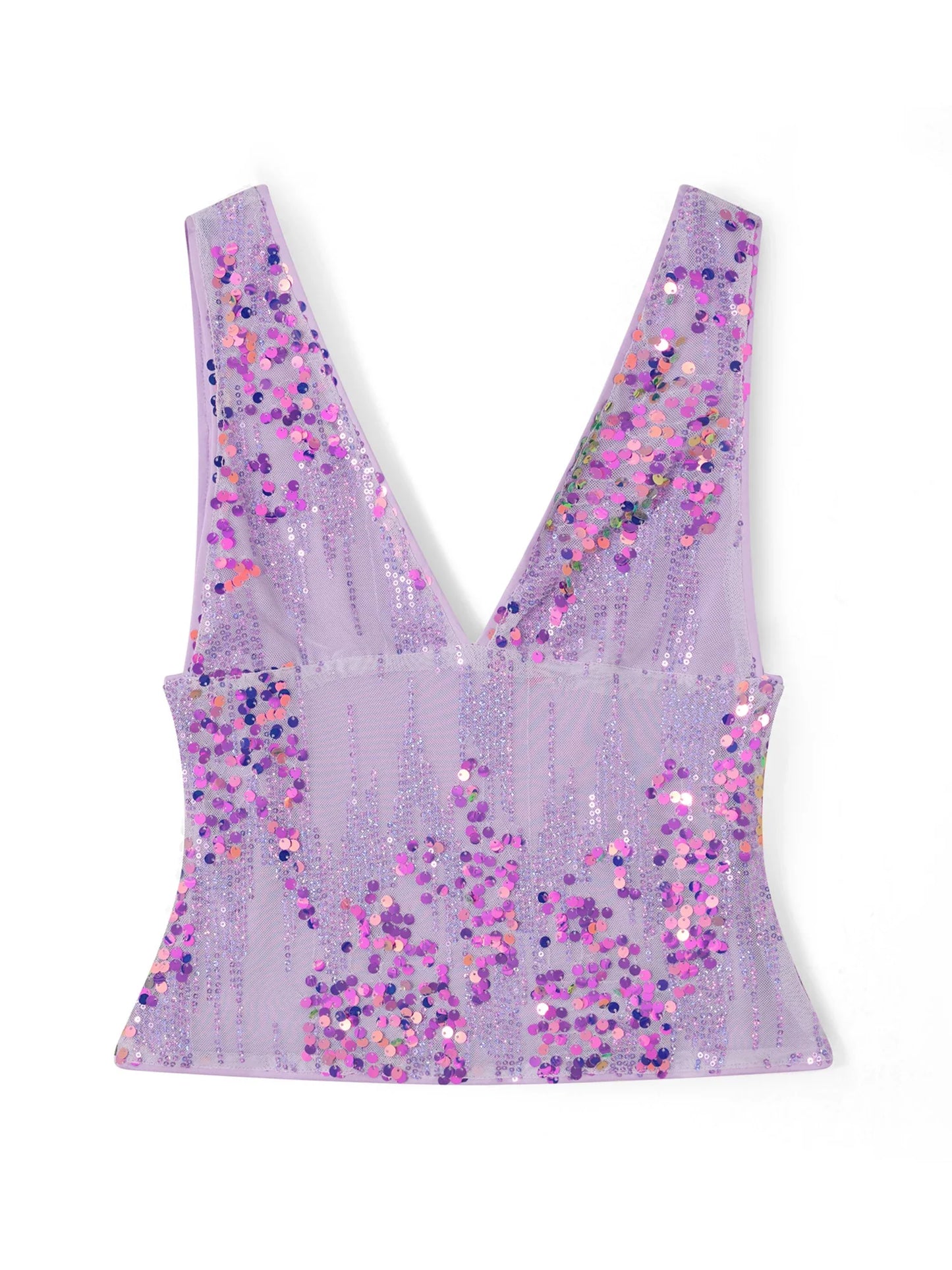 Women Sequin Tank Tops Slim Sparkly Deep V Neck Sleeveless Open Back Crop Vest Casual Summer Streetwear