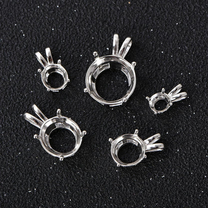 S925 Sterling Silver Rabbit Ear Pendant Setting, Blank Mount for 5-12mm Round Stones, DIY Handmade Jewelry Making Supplies