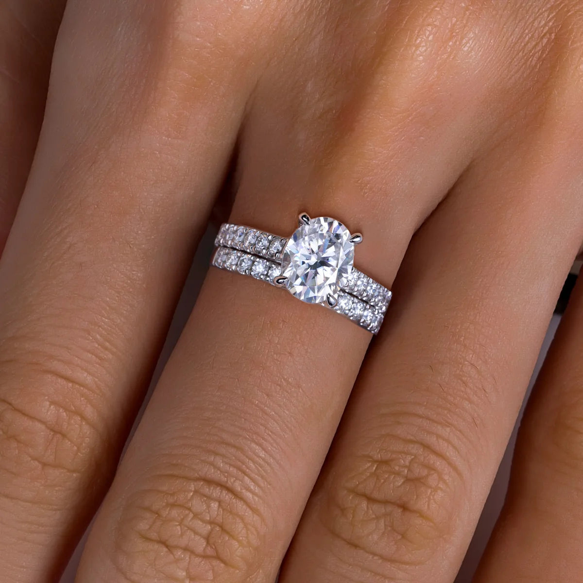 3ct (Total 4.042ct) Oval Cut D Color Moissanite Bridal Ring Set Wedding Band Silver Rings With Cer Jewelry Wholesale